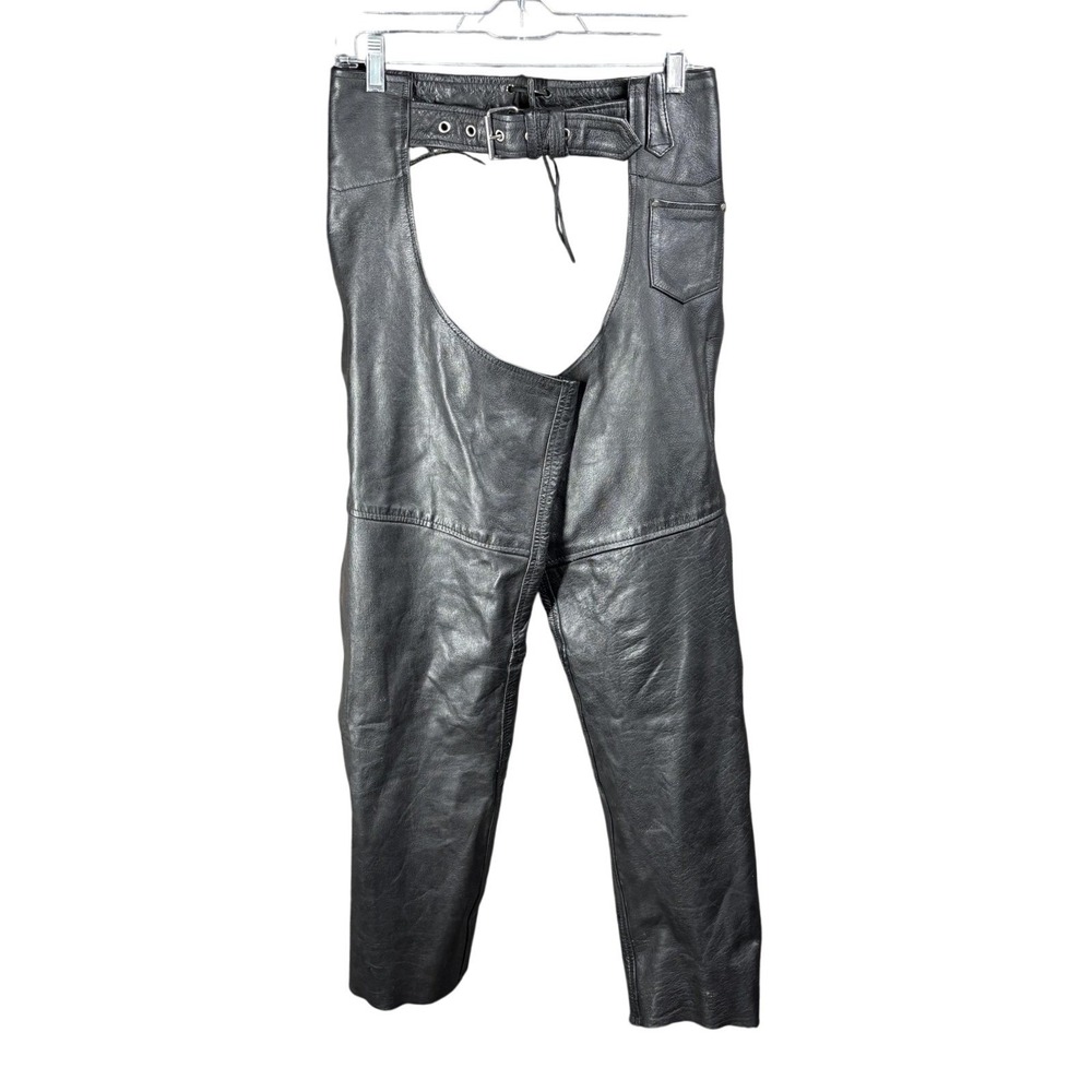 Leather‎ King Chaps Mens XS Black Biker Motorcycle Belted Lace Back